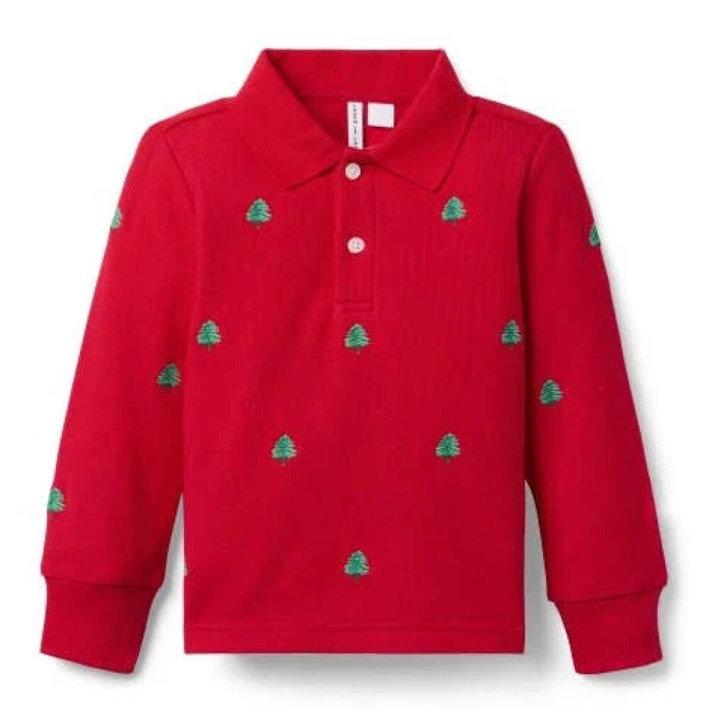 Janie and Jack Boys - Embroidered Christmas Tree - Pique Polo - Size 14
